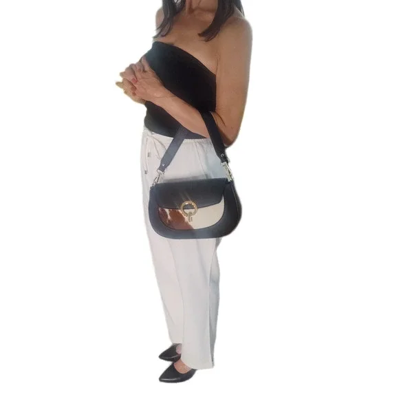 Charlie Leather Adeluccina Black Leather & Fur SM/Med Shoulder Bag/Crossbody-NWT - Picture 12 of 13